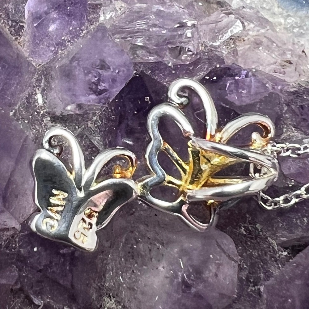 Avon Sterling Silver Fluttering Butterfly Necklace‎ Two Tone 925 Pendant Boxed - Picture 6 of 8